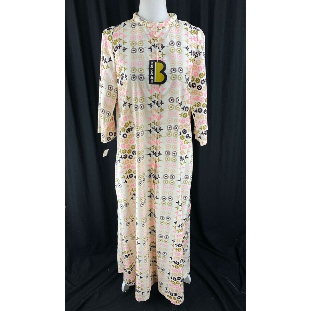 Fashions Marilyn Vtg 60s Day Dress‎ Robe Full Zip Belted Psychedelic Hippie Boho